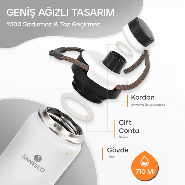 Santeco Ktwo Sporcu Termosu 710 Ml-Beyaz - 4