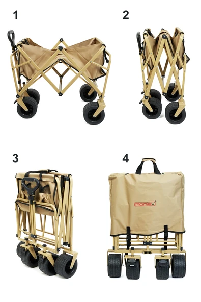 moniev Kamp Arabası Katlanır Taşıma Arabası Büyük Vagon Pazar Alışveriş Araba Frenli Ve Geniş Tekerlekli - Resim 5