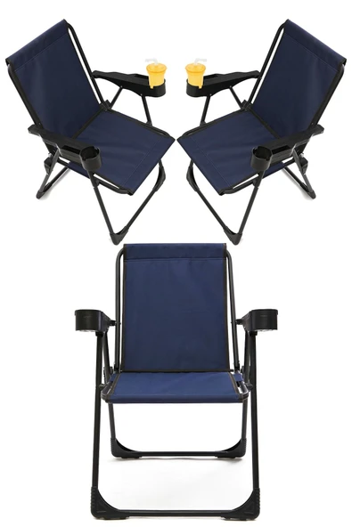 moniev Silva 3 Adet Kamp Sandalyesi Bardaklıklı Lüks Piknik Sandalye Lacivert