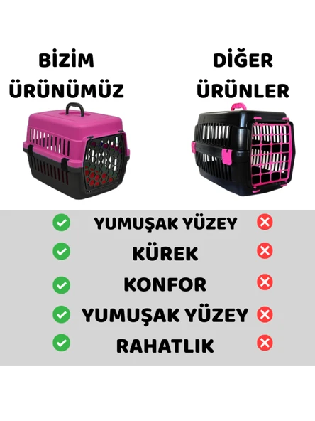 Beylini Kedi Köpek Evcil Hayvan Taşıma Kutusu Yumuşak Zeminli Portatif Seyahat Veteriner Uyumlu Hafif Evcil Hayvan Çantası Pratik Kullanımlı Evcil Hayvan Taşıyıcı Pembe 28X33X45 cm - 3