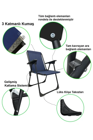 moniev Natura Kamp Sandalyesi Katlanır Piknik Sandalye Oval Bardaklıklı Lacivert - 2