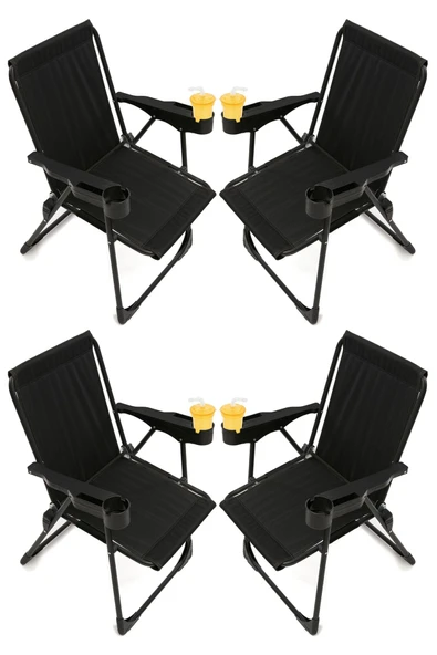 moniev Silva 4 Adet Kamp Sandalyesi Bardaklıklı Lüks Piknik Sandalye Siyah