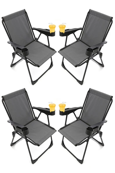 moniev Silva 4 Adet Kamp Sandalyesi Bardaklıklı Lüks Piknik Sandalye Gri ürün görseli