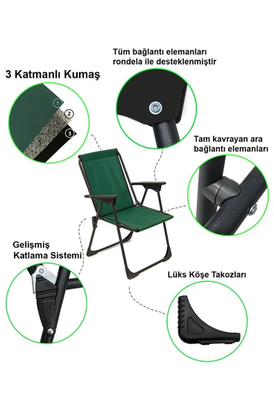 moniev Natura 3 Adet Kamp Sandalyesi Katlanır Piknik Sandalye Oval Bardaklıklı Yeşil Katlanır Mdf Masa - 2