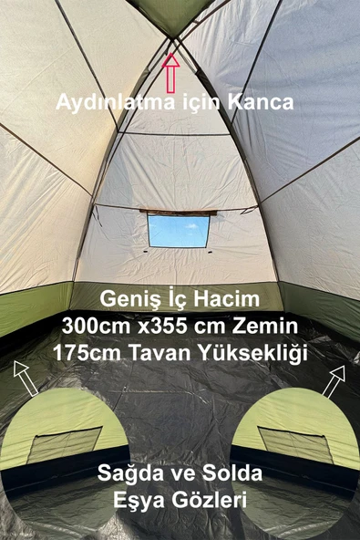 moniev Monicamp 8 Kişilik Kamp Çadırı Aile Boy 3 Mevsim Çift Katmanlı Çift Renk Kumaş 300cm X 355cm X 175cm - 2
