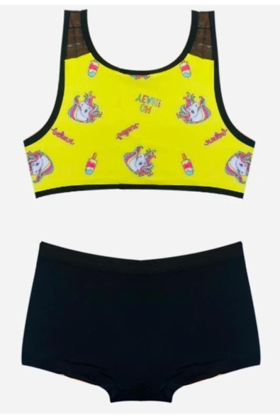 Sarı Baskılı kız çocuk bikini takım DB200745BT - 4