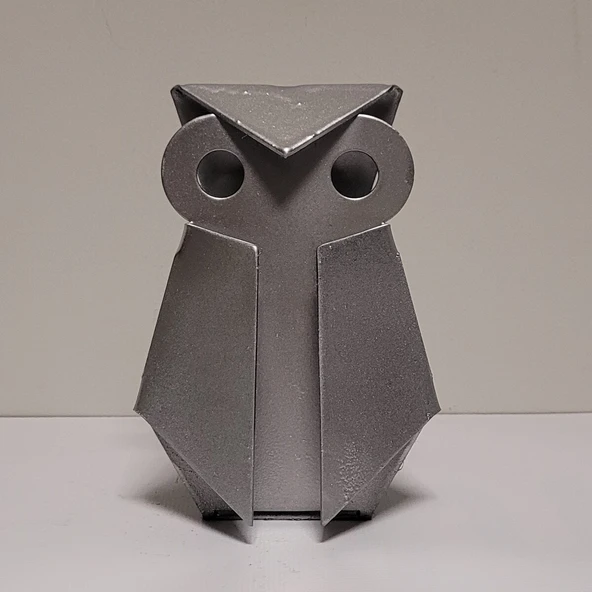 Çelik Baykuş Figürü – Lazer Kesim Metal Dekoratif Obje