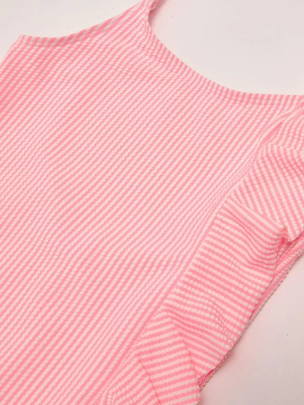 Coral beyaz çizgili fırfırlı kız çocuk mayo DB200791CM - 3
