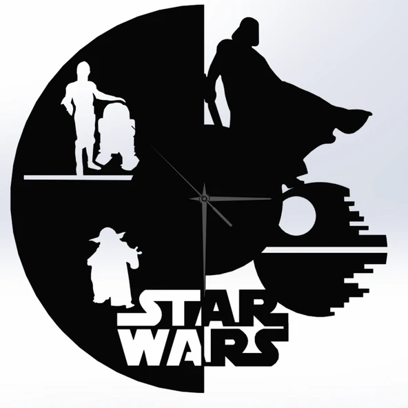 Star Wars Temalı Lazer Kesim Duvar Saati - Özel Tasarım 2 mm ST37 Çelik