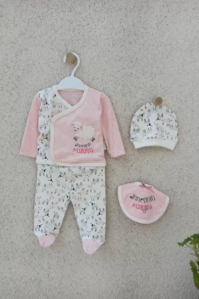 Annesinin Kuzusu Şapkalı Eldivenli 5'li Kız Bebek Takım Seti - 3