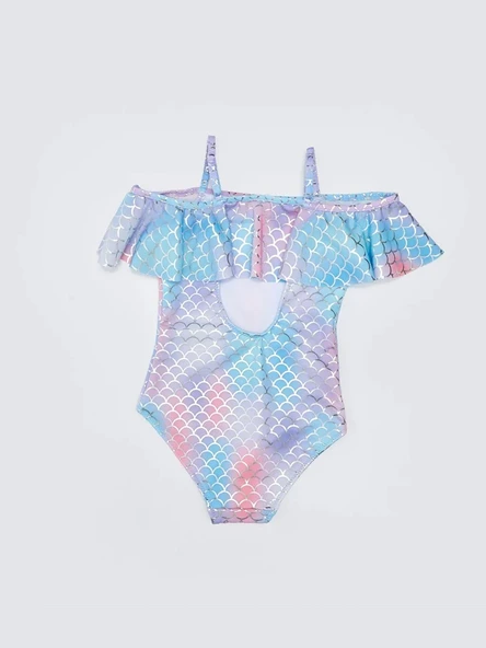 Varak pul baskılı volanlı kız çocuk mayo - 2