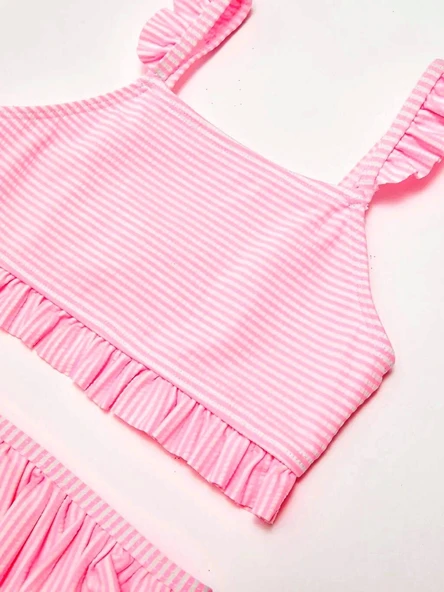 Çizgili fırfırlı kız çocuk bikini takım - 3