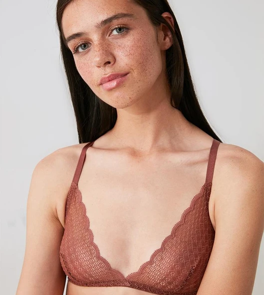 KAHVERENGİ DANTEL SIRT DETAYLI SOFT BRALET - 2