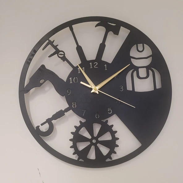Duvar Saati Endüstriyel Dekoratif Duvar Saati Lazer Kesim Duvar Saati Çelik Duvar Saati 37cm