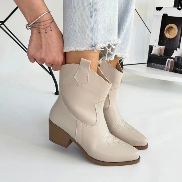 Akver Bej Cilt Topuklu Bot - Resim 4