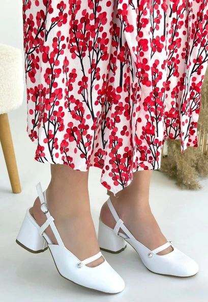 Jecci Beyaz Cilt Topuklu Ayakkabı - Resim 3