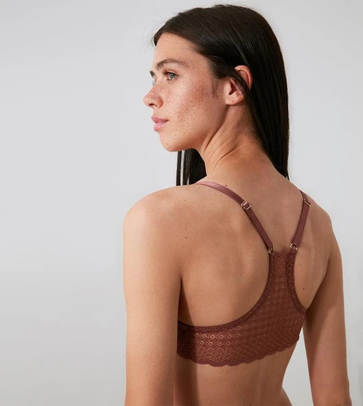 KAHVERENGİ DANTEL SIRT DETAYLI SOFT BRALET - 3