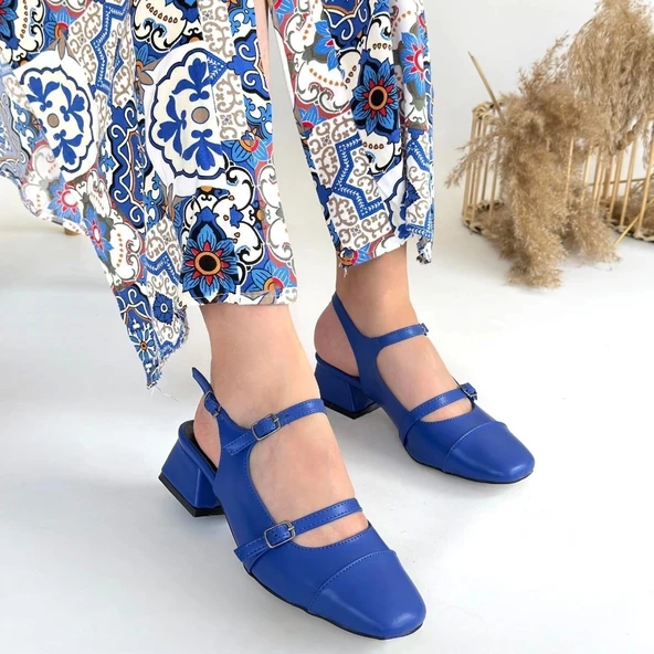 Doran Mavi Cilt Topuklu Ayakkabı - Resim 4