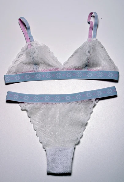 EKRU DESENLİ LASTİKLİ FULL DANTEL BRALET TAKIM DS20095BRT