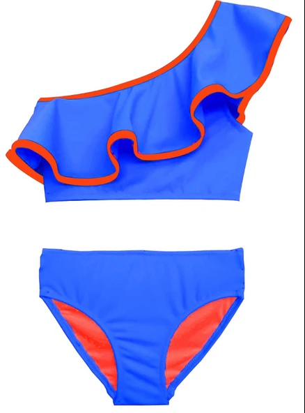 Saks Turuncu biyeli kız çocuk bikini takım DB200621BT