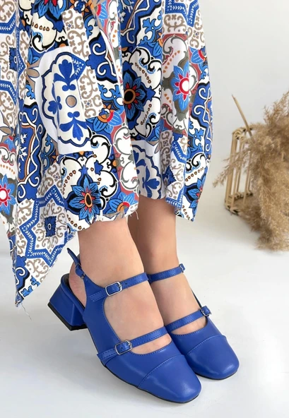Doran Mavi Cilt Topuklu Ayakkabı - Resim 2