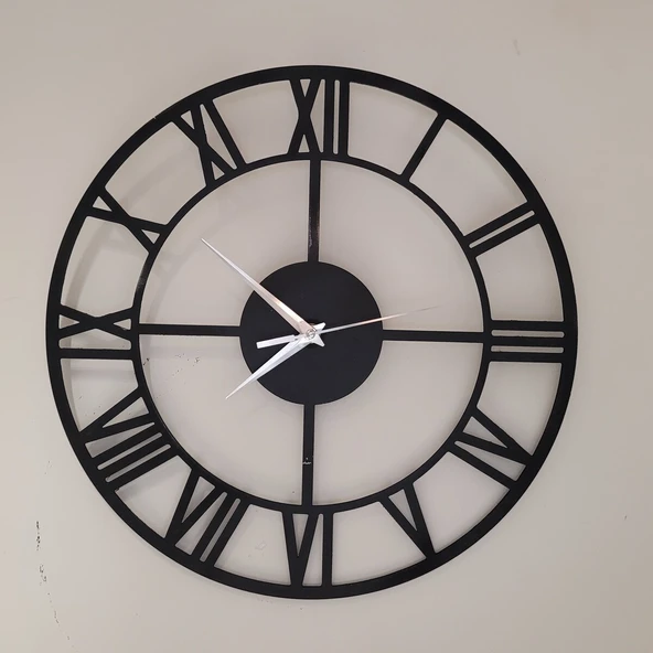 Duvar Saati Roma Rakamlı Minimal Klasik Duvar Saati Dekoratif Duvar Saati Lazer Kesim Duvar Saati Çelik Duvar Saati 37cm