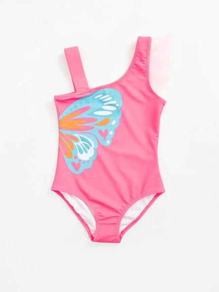 Pembe Baskılı Kız Çocuk Mayo