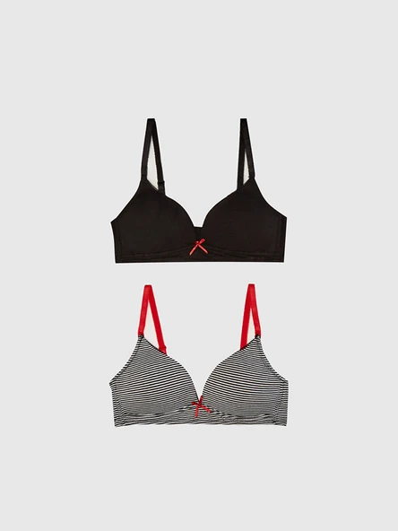 SİYAH-SİYAH BEYAZ ÇİZGİLİ 2 Lİ SÜTYEN DS200022FB-2