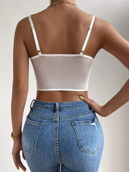 Crop korse detaylı dantel büstiyer - 4