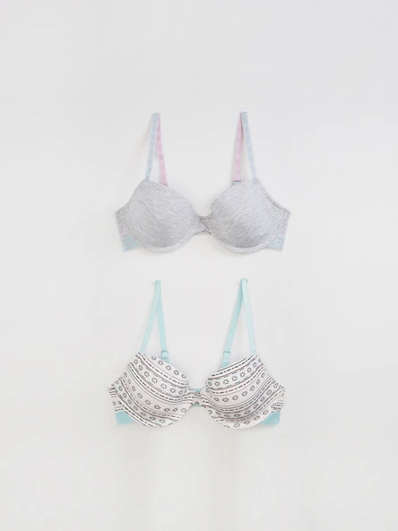 Koton Kar Desen-Gri-Desenli lastikli T-shirt Sütyen 2'li DS132-2SU