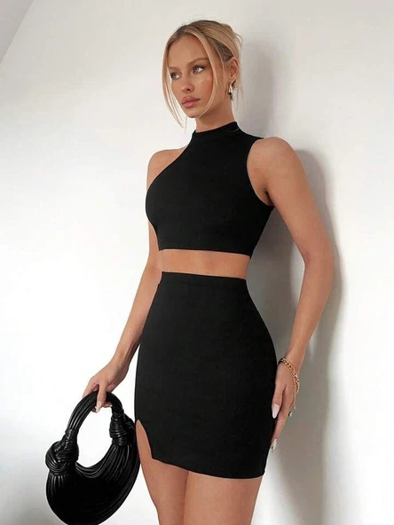 Yırtmaçlı mini etek - 2