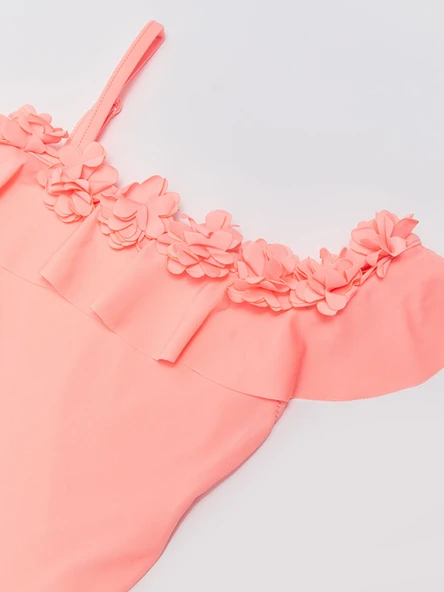 Pembe Çiçek Detaylı Kız Çocuk Mayo - 3