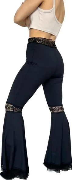 Dantel detaylı elastan ispanyol paça pantolon - 3