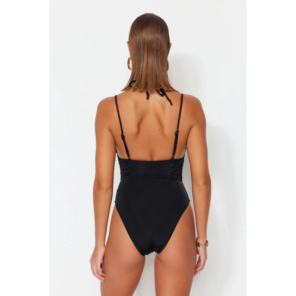 V yaka yanı büzgü detaylı mayo - 5