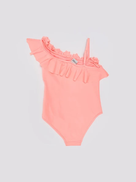 Pembe Çiçek Detaylı Kız Çocuk Mayo - 2