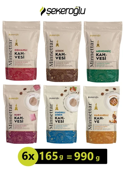 Şekeroğlu Minnettar Kahve Çeşitleri 165 gr x 6 Adet (Osmanlı, Karamel, Fındık, Dibek, Menengiç, Ruby Çikolata)