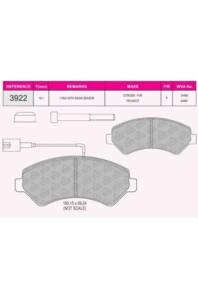 Beser 3922 Fren Balatası Ön Tek Fişli Ducato 06- / Boxer 06- / Jumper 06- / Jest 14-