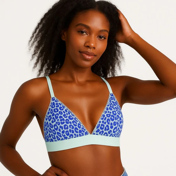 MAVİ LEOPAR TÜL KAPSIZ BRALET DS200123BR