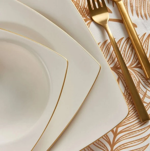 Güral Porselen Bone Caroline 62 Parça Yemek Takımı Altın Fileli - 3