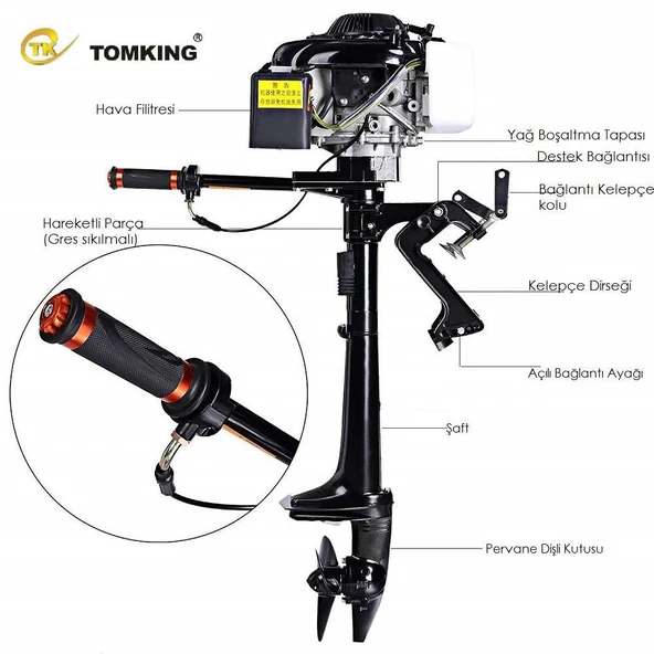 Tomking TK144FC Dıştan Takma Bot Motoru 4 Zamanlı 4 Hp - 8