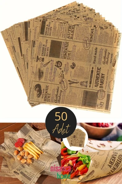 Nisanca Home Vintage Gazete Desenli Yağlı Sunum Kağıdı – Pinterest Stilinde Estetik Kahvaltı, Peynir Tabağı ve Fast Food Sunumları için 50’li Paket
