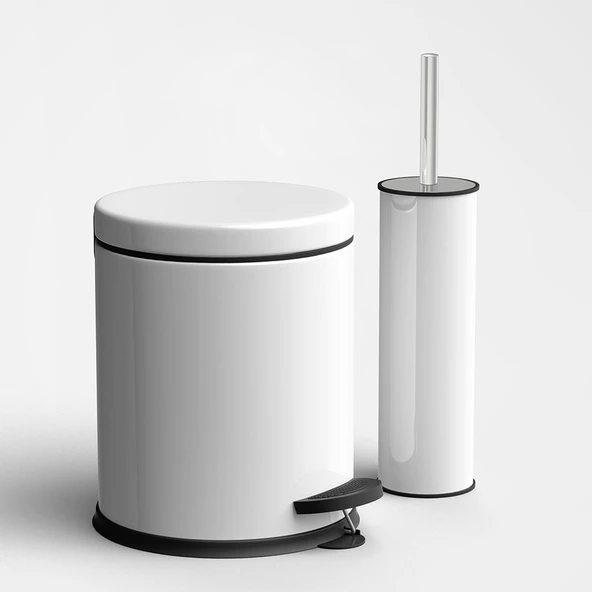 SAS beyaz çöp kovası wc fırça set 2 li set 5 lt
