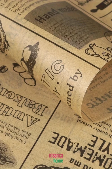 Nisanca Home Vintage Gazete Desenli Yağlı Sunum Kağıdı – Pinterest Stilinde Estetik Kahvaltı, Peynir Tabağı ve Fast Food Sunumları için 50’li Paket - 2