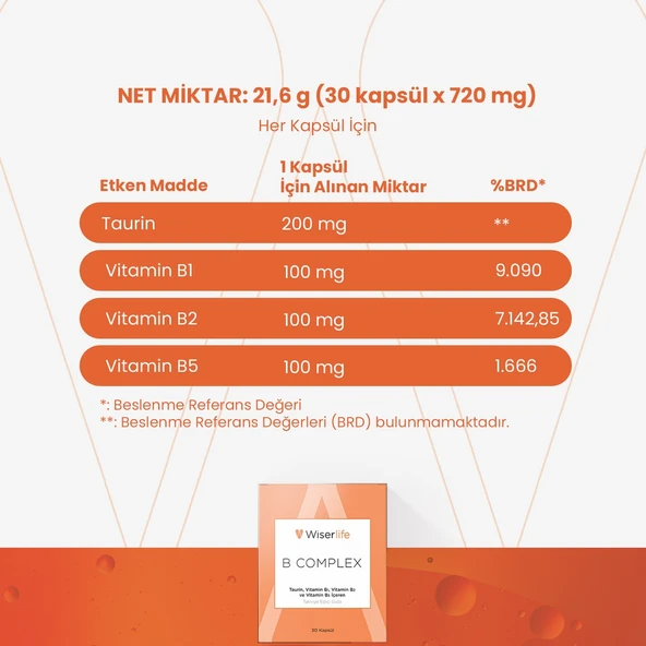 Wiserlife B Complex Taurin Takviye Edici Gıda 30 Kapsül - Resim 6