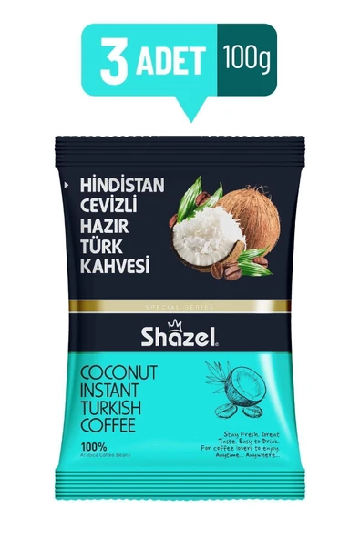Shazel Hindistan Cevizli Hazır Türk Kahvesi 100 Gr. X 3 Adet