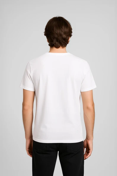Erkek %100 Pamuk Bisiklet Yaka Baskılı T-shirt - 2