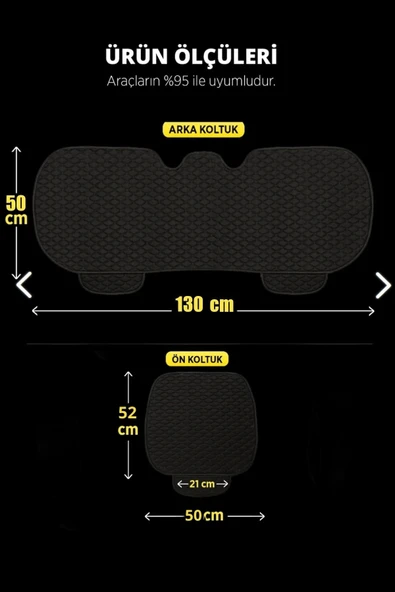Araba Koltuk Soft Ortopedik Cepli Oto Kılıf- Minder Seti (3 parça) Siyah - Resim 5