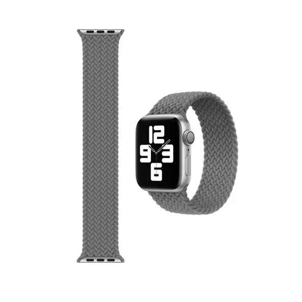 Apple Watch 7 45 MM Tek Parça LARGE Hasır Kordon Gri - 2