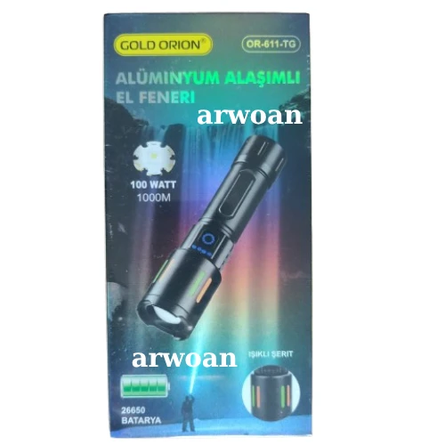 Gold Orion OR-611-TG Alüminyum Alaşımlı El Feneri - 100 Watt, 1000 Metre