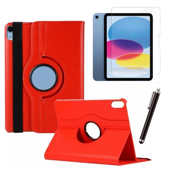 Apple iPad 10. Nesil / iPad A16 Uyumlu 10,9 inç Tablet Kılıfı Cam Kalem Set Kırmızı ürün görseli 1